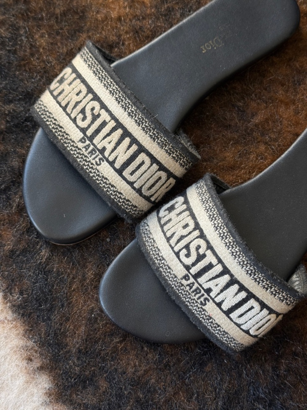 Christian Dior Dway Slides Sandals Black And White Size 37 - Picture 2 of 5